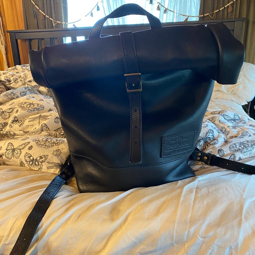 PLG roll top backpack black pebbled